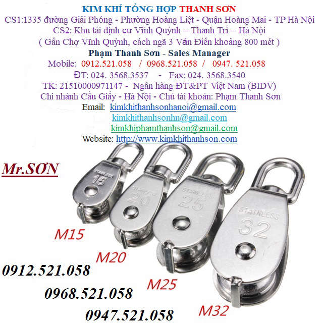 Ròng rọc puly inox 304 D15,D20,D25,D32,D50.D75,D100 đây 0968.521.058 C ...