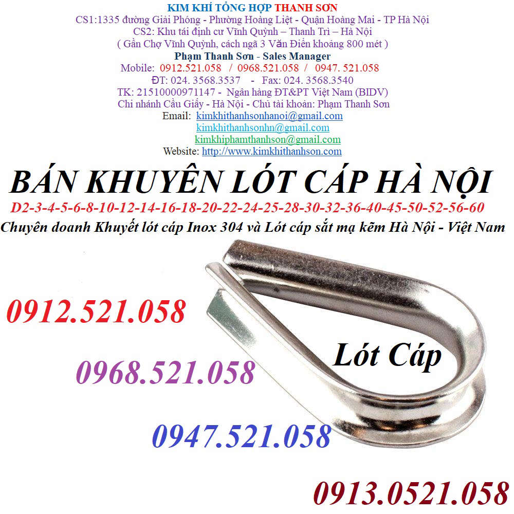 Lót cáp thép mạ kẽm, bẹn lót cáp Inox 304 Hà Nội 0947.521.058 Kim khí ...
